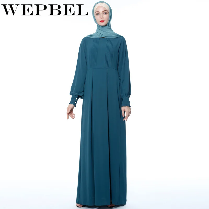 WEPBEL, женское Новое мусульманское платье, Абая, сплошной цвет, длинный рукав, оборки, шифон, повседневное, модное, для девушек, длинное, макси, платья