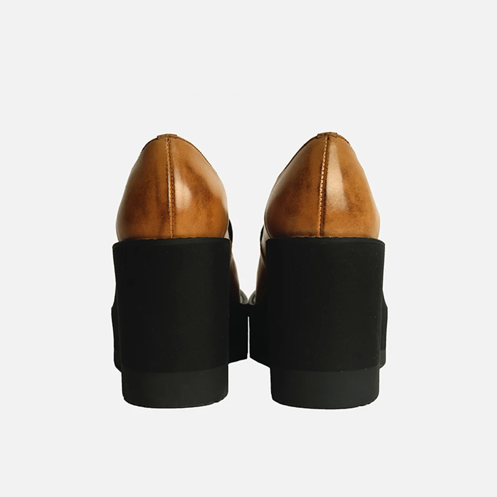 

MUMANI Woman‘s 2022 Hot New Wedges Round Toe Genuine Leather Solid Elastic band British Style Sheepskin Loafers