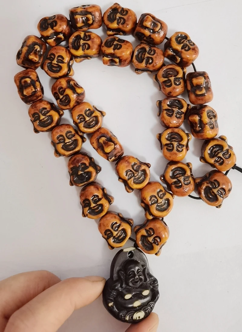 fashion men Imitation Yak Bone Maitreya Buddha Exaggerated Pendant Charm Necklace