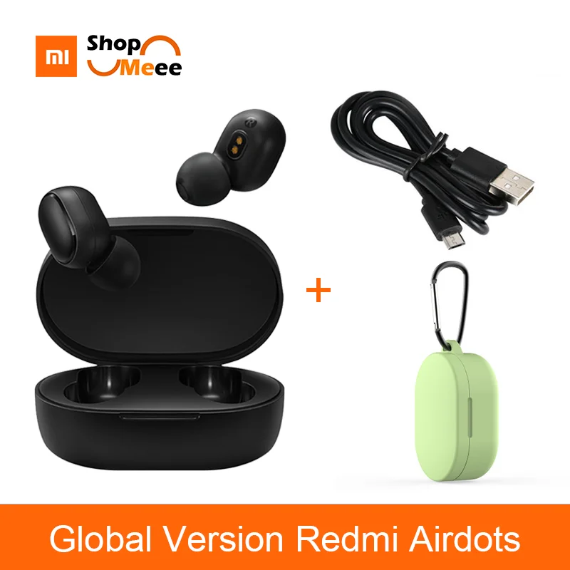 Xiaomi Redmi AirDots вкладыши Bluetooth 5,0 Зарядка Наушники Беспроводные бас стерео наушники с микрофоном Handsfree наушники AI управление - Цвет: Add green case