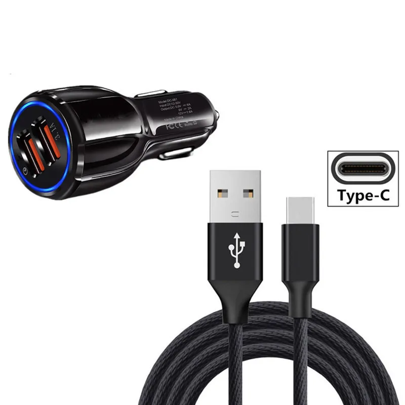 Зарядное устройство usb type C для samsung galaxy S9 S10 S8 A9 A8 A7 A5 A3 A520F Адаптивное быстрое QC 3,0 usb Автомобильное зарядное устройство - Тип штекера: Car charger 1M Cable
