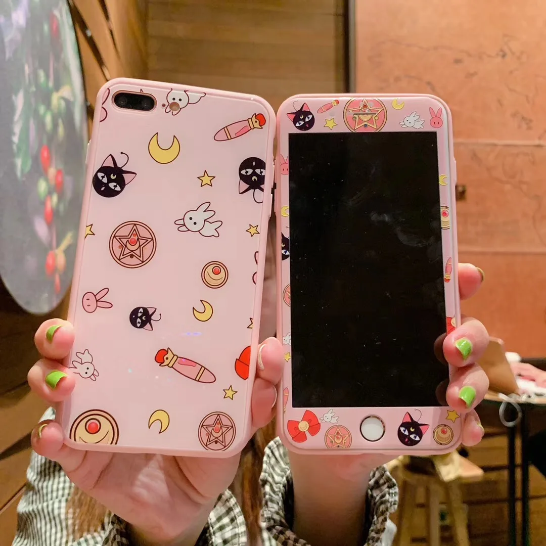 Для iPhone 7 8 Plus XR X XS Max Твердый чехол для телефона с мультяшным рисунком + закаленное