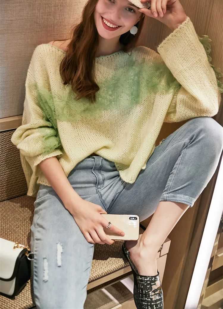 WHITNEY WANG осень мода уличная кружева лоскутное свитер женский джемпер sueter mujer invierno