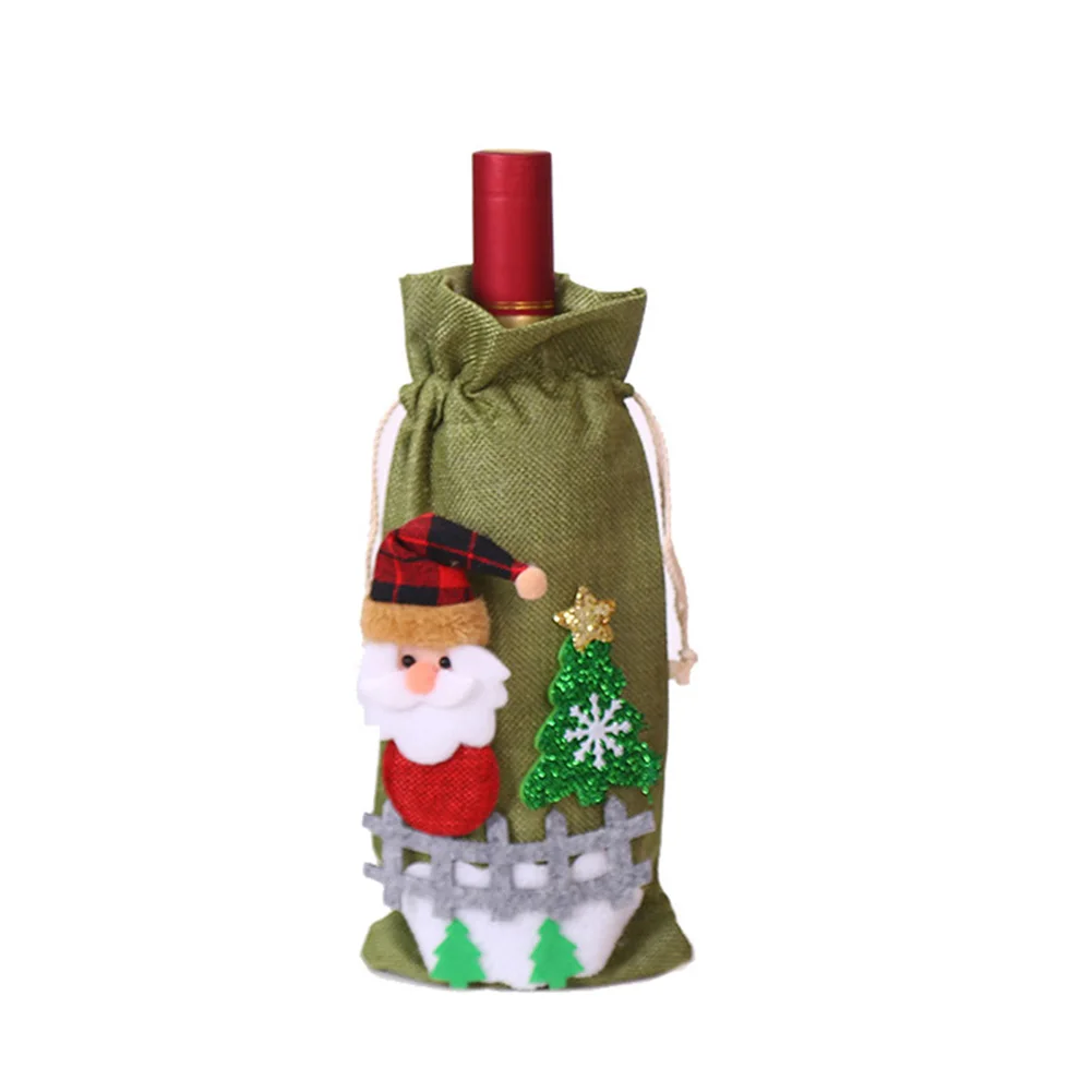 Christmas Santa Snowman Design Wine Bottle Cover Linen Christmas Bottle Dust Cover Dinner Table Decor Christmas Xmas Decoration - Цвет: Зеленый