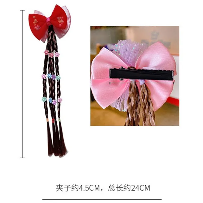 1Pair Children Wig Braiders Flower Bowknot Multi-color Hair Clip Kids Elastic Hair Bands Girl Hair Accessories Wig Ponytail Pins