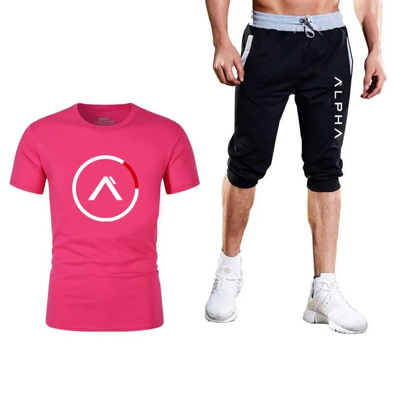 Серый Лидер продаж, мужская футболка+ шорты, летняя повседневная спортивная одежда из двух предметов,, Повседневная футболка, спортивные шорты для фитнеса для мужчин - Цвет: Серый
