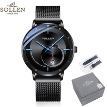 Aliexpress - SOLLEN Luxury Brand Men Mechanical Watch Date Second Sub Dial Ultra-thin Mesh Band Luminous Minimalism Automatic Wristwatch 309