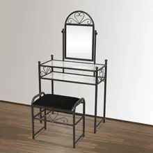 Heart Shaped/Simple/Retro Leaf Pattern Iron Decoration Dresser with Rectangular Dressing Stool Black With Mirror