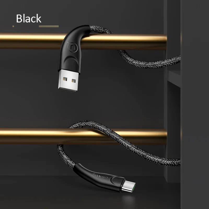 USAMS usb type C кабель 3 м для Xiaomi Redmi Note 8 Pro samsung huawei мобильный телефон зарядное устройство Быстрая зарядка дата usb шнур тип-c - Цвет: Черный