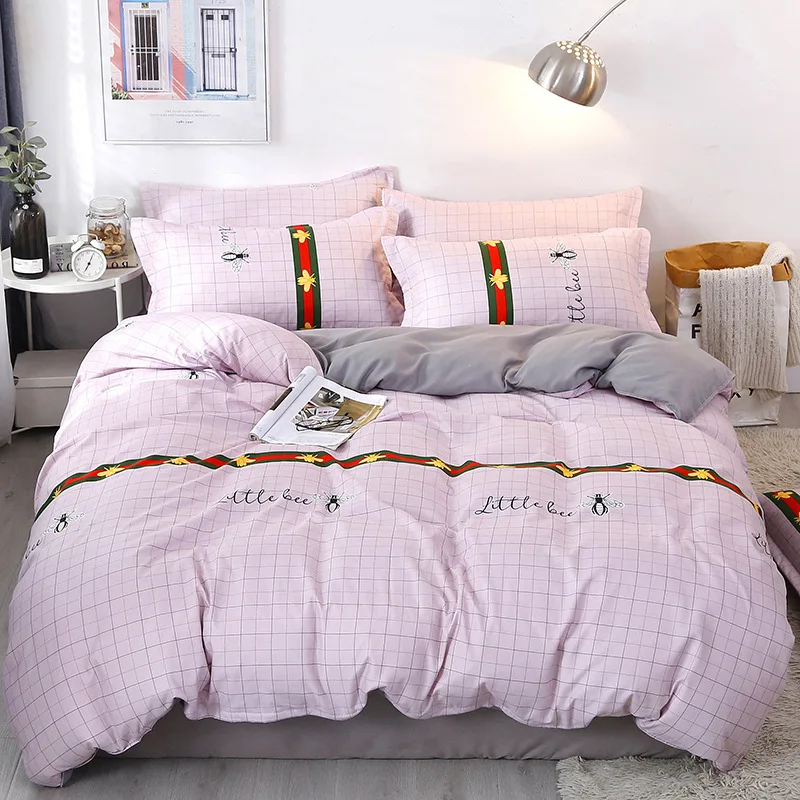 Home Textile Pure Polyester Material Bedding Sets Duvet Cover Bedclothes Flat Sheet Pillowcases Printed Bedding Sets For Bedroom