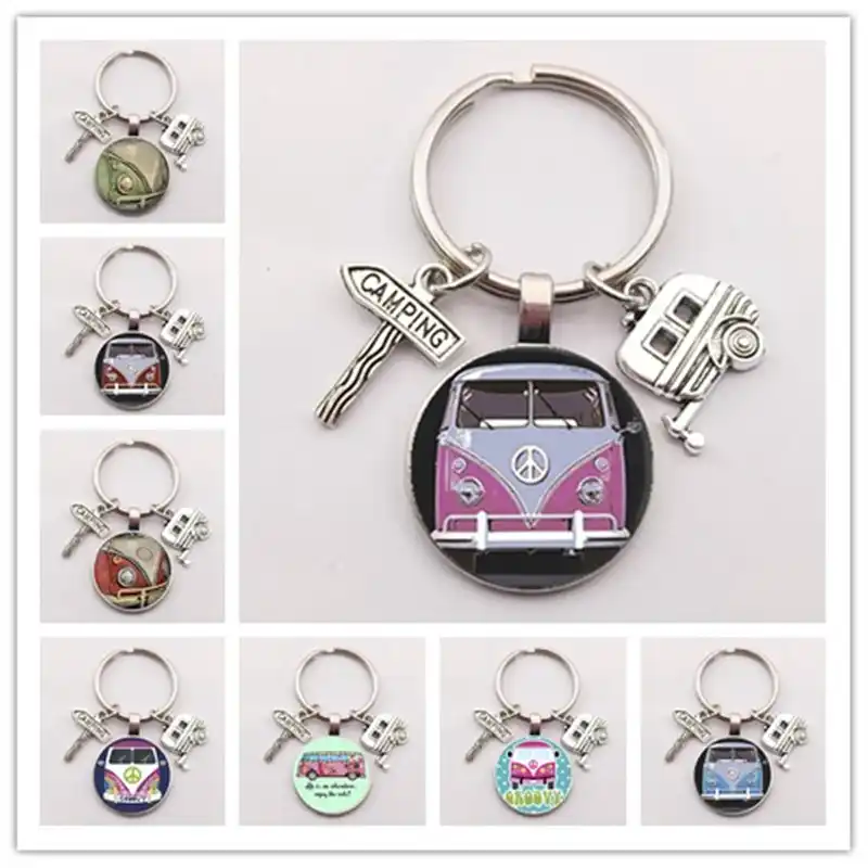 Novo vintage hippie sinal de paz van ônibus chaveiro moda masculina bolsa do carro pingente chaveiro titular jóias