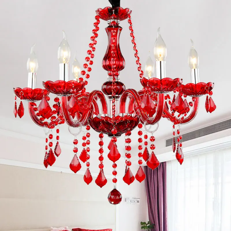 

Red Crystal Chandelier Lighting Luxury Crystal Light Modern chandelier For Living room bedroom E14 Decor Light Fixtures Lustres