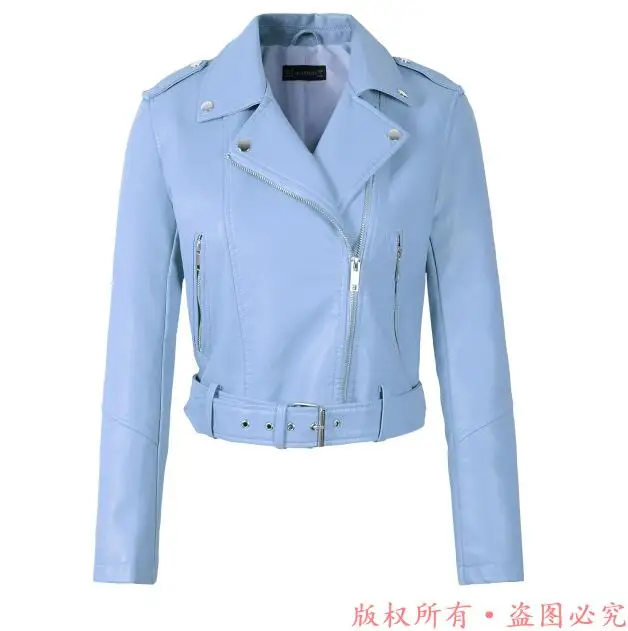 WQ8912 Blue Новое поступление, брендовые зимние осенние зеленые мотоциклетные кожаные куртки, желтая кожаная куртка, женское кожаное пальто, тонкая куртка из искусственной кожи - Цвет: WQ8912 Blue