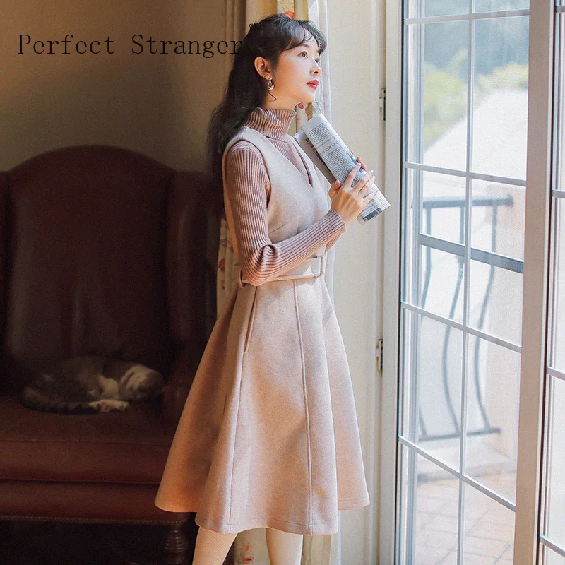 2020 Autumn Winter New Arrival Hot Sale Sundress Women Solid Color Woolen Dress