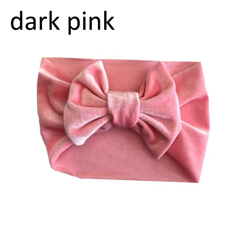 dark pink Милые повязки на голову для маленьких девочек, золотые бархатные банты, повязка на волосы "тюрбан", детские повязки на голову, аксессуары для волос для новорожденных, детский праздничный головной убор - Цвет: dark pink