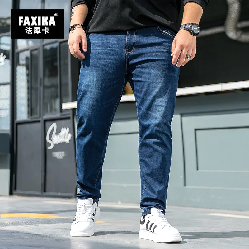 FAXIKA популярный логотип большой ярдов мужская одежда синие джинсы ноги tide Мужской легко культивировать мораль Джокер больше брюки
