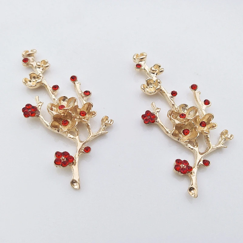50pcs Plum Blossom Ruby Flower Crystal Rhinestone Appliques Buckle Button Earring Decor Wedding Hairpin Hair Clip Invitation DIY