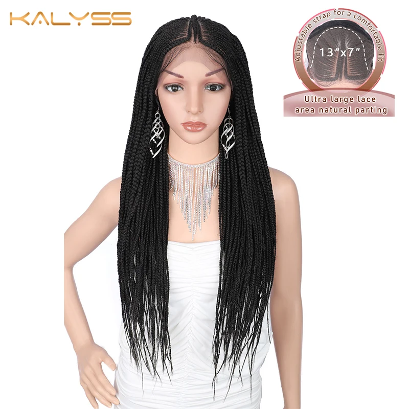 US $138.45 Kalyss 29 Inches 13x7 Braided Wigs Synthetic Lace Front Fulani Cornrow Box Braid Wigs For Black Women Frontal Twist Braided Wig