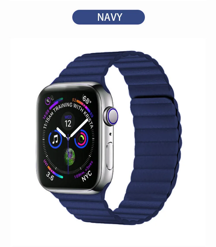 Leather-Navy Петля кожаный ремешок для наручных часов для Apple Watch Series 5 4 3 2 1 44/40 мм ремешок Нержавеющая сталь цепи Магнитная застежка Браслет - Цвет ремешка: Leather-Navy