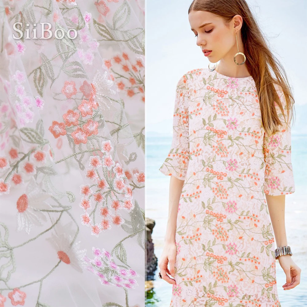 Элегантная розовая Цветочная вышивка сетчатая кружевная ткань одежда для