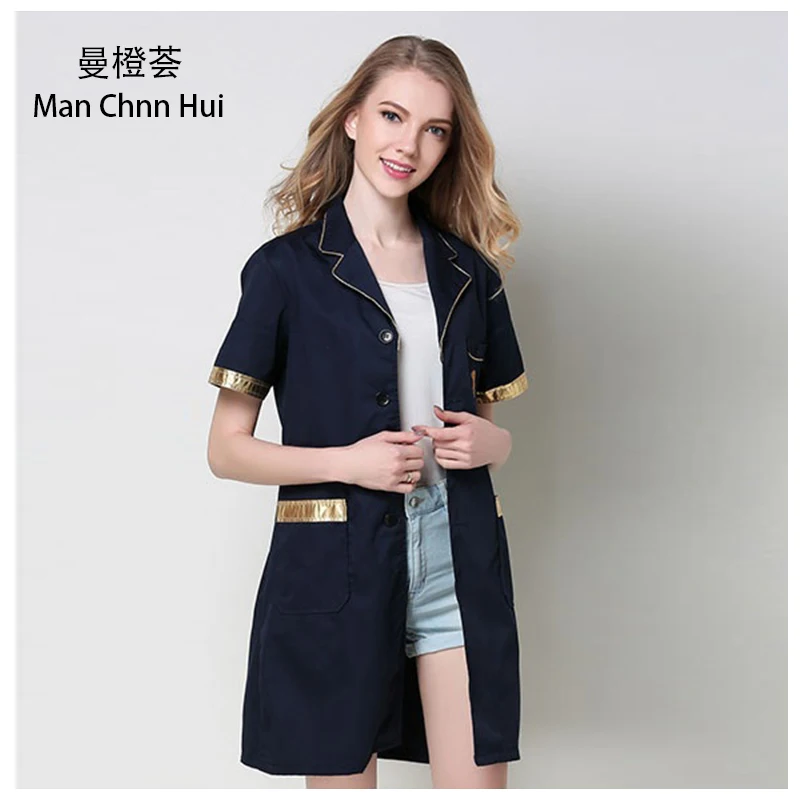 Korean ladies White coat laboratory Robe science lab coat beauty salonSlim Beautician Work clothes Beauty uniforms medical lab coat