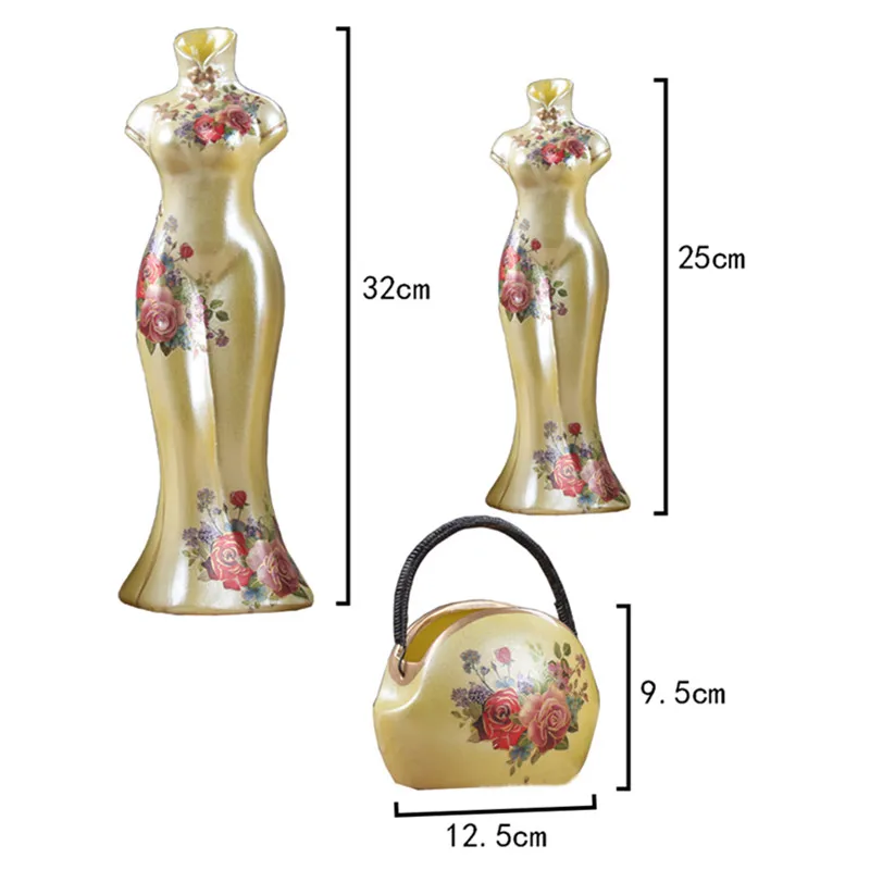 Китайский стиль Cheongsam сумка из трех частей костюм керамическая ваза креативная Гостиная ТВ шкаф украшения X3143
