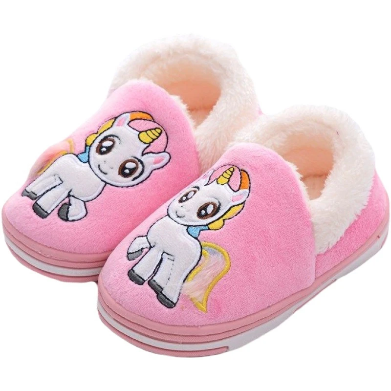 Unicorn Kids Slippers for Toddler Boys Indoor Shoes Baby Girl Fur Slides Cotton Flip Flop Warm Winter House Children Slipper