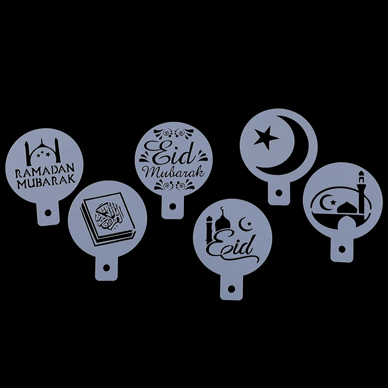 3/6Pcs Eid Mubarak Ramadan DIY Fondant Cake Biscuits Decoration Tools Coffee Printing Template Spray Stencil Set | Дом и сад