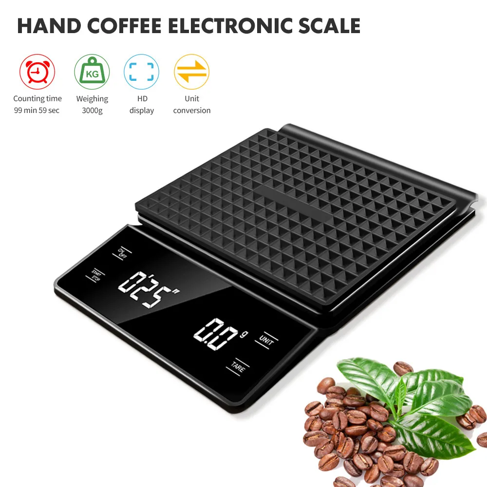 

3kg/0.1g Digital Electronic Scales Coffee Scale Kitchen Scales with Timer LED Display Household Weight Balance Measuring Tools