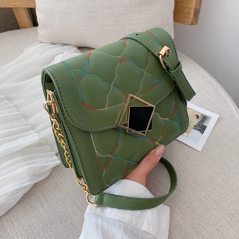 

style small bag 2019 new Korean version of Joker single shoulder small square bag summer fashion embroidery chain messenger bag
