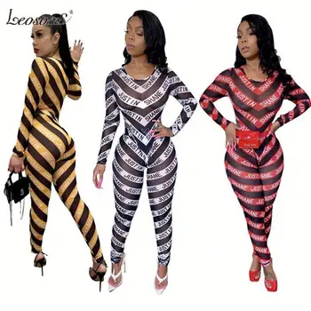 

Women 2 Piece Set Sexy Long Sleeve V Neck Stripe Print Gauze Perspective Two Piece Sets Women's Outfits Clothing