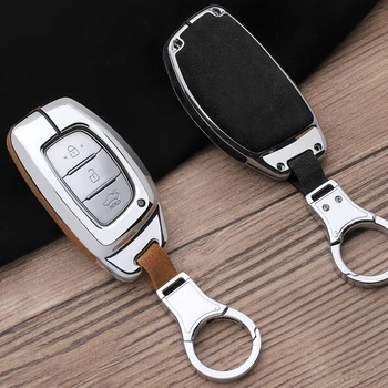 

Flip fur Leather shell key case for car Keyring For Hyundai Creta I10 I20 Tucson Elantra Santa Fe 2016 2017 2018 Car interior