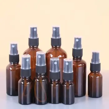 

100PCS 5-100ml Empty Amber Glass Spray Bottle Water Sprayer Refillable Atomiser Container for Essential Oils Travel Portable Jar