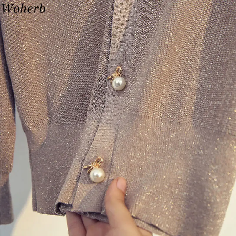 Woherb осенний женский кардиган модный тонкий женский вязаный свитер корейский v-образный вырез Sueter Mujer длинный рукав свитер пуговицы