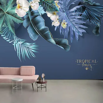 

Custom 3D Wall Mural Modern Tropical Plants Flower Wallpaper Living Room Bedroom Nordic Style Home Decor 3D Waterproof Stickers