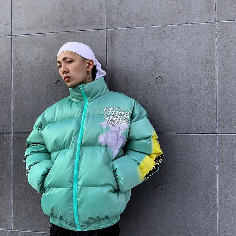 UNCLEDONJM Men's Warm Winter Jacket Funny Printed Bomber Thick Coat Male Parkas Streetwear Jackets Hip Hop Outerwear 311