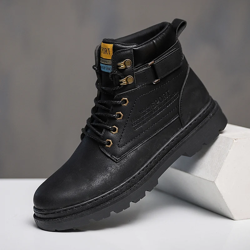 New Leather Breathable Martin Shoes Outdoor Waterproof Tooling Wood Land Shoes High Sole Skid Wear-resistant Walking Boots