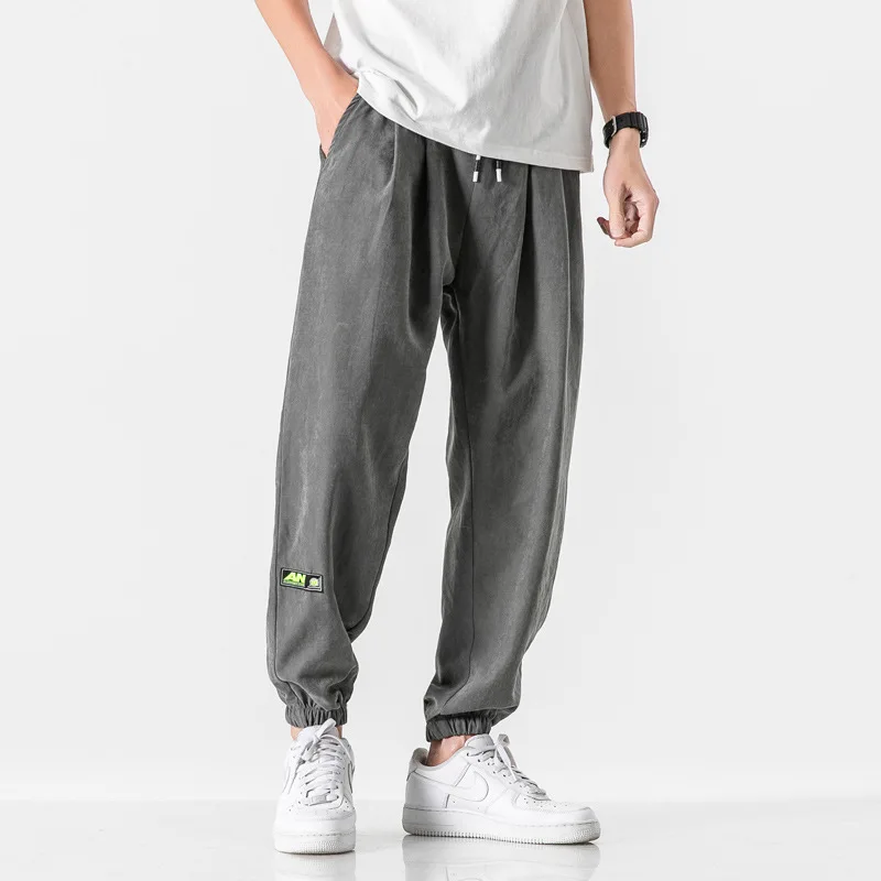 2022 Spring and Autumn New Suede Men's Casual Pants Drawstring Nine-point Drawstring Pants Men's Loose Sweatpants fruit of the loom sweatpants Sweatpants