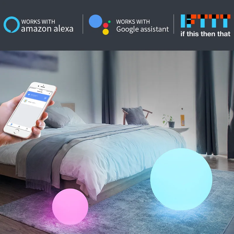 WiFi Smart D50cm RGB светодиодный ночник Сфера MP приложение управление СВЕТОДИОДНЫЙ цветной сменный шар лампа Alexa Голосовое управление домашние Вечерние огни