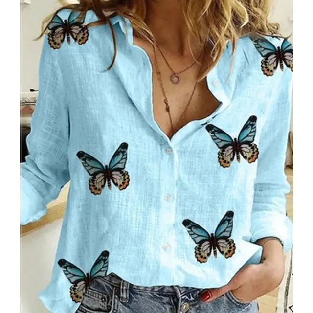 Gentillove Autumn Long Sleeve Casual Loose Shirt Women Elegant Butterfly Floral Print Tops and Blouses 2020