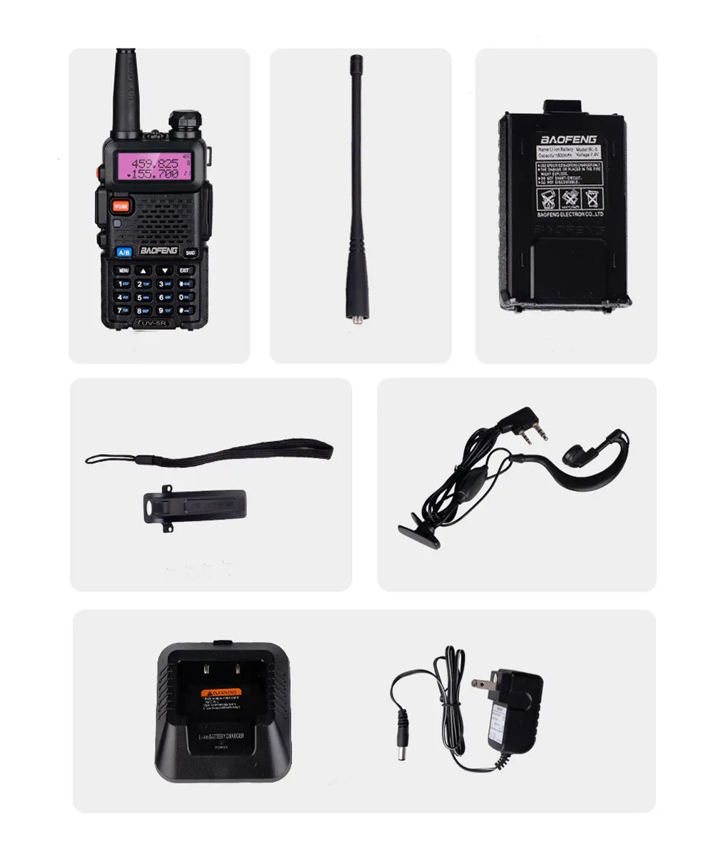 BaoFeng BF-UV 5R(UV-5R 3rd Gen) 5-Watt Dual Frequency Two-Way Radio(136-174Mhz VHF& 400-520Mhz UHF) Includes full kit