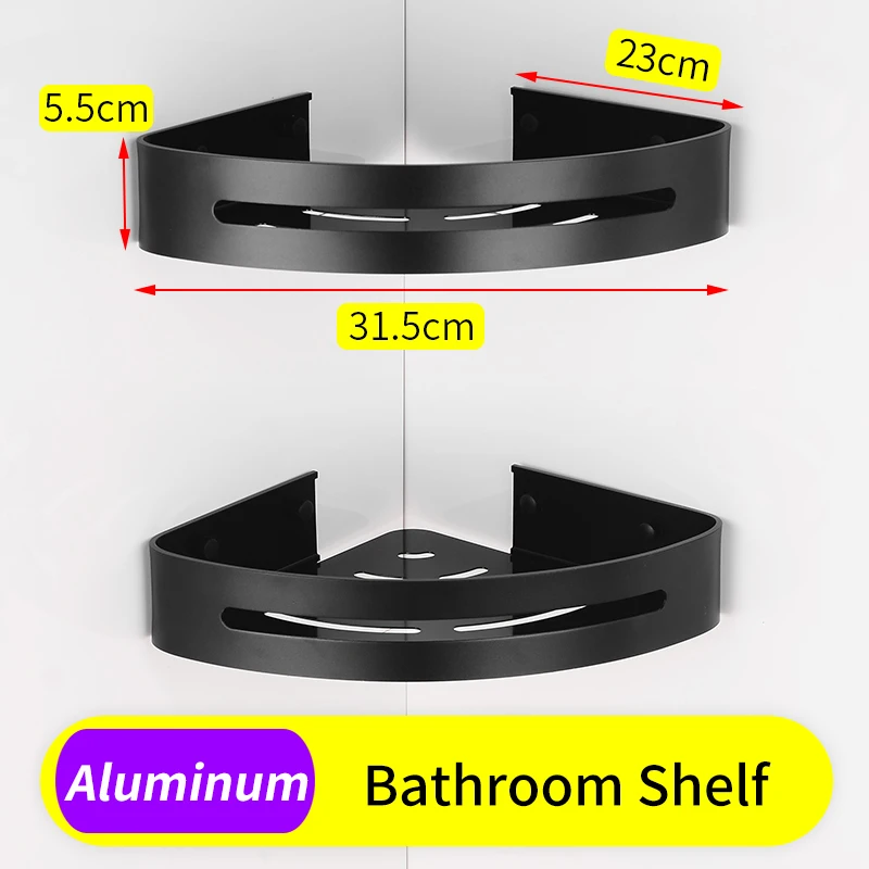 Держатель для полотенец Черная Вешалка держатель для полотенец Держатель три многослойное полотенце бар алюминиевая полка для ванной органайзер для душа держатель для туалетной бумаги - Цвет: Corner Shelf