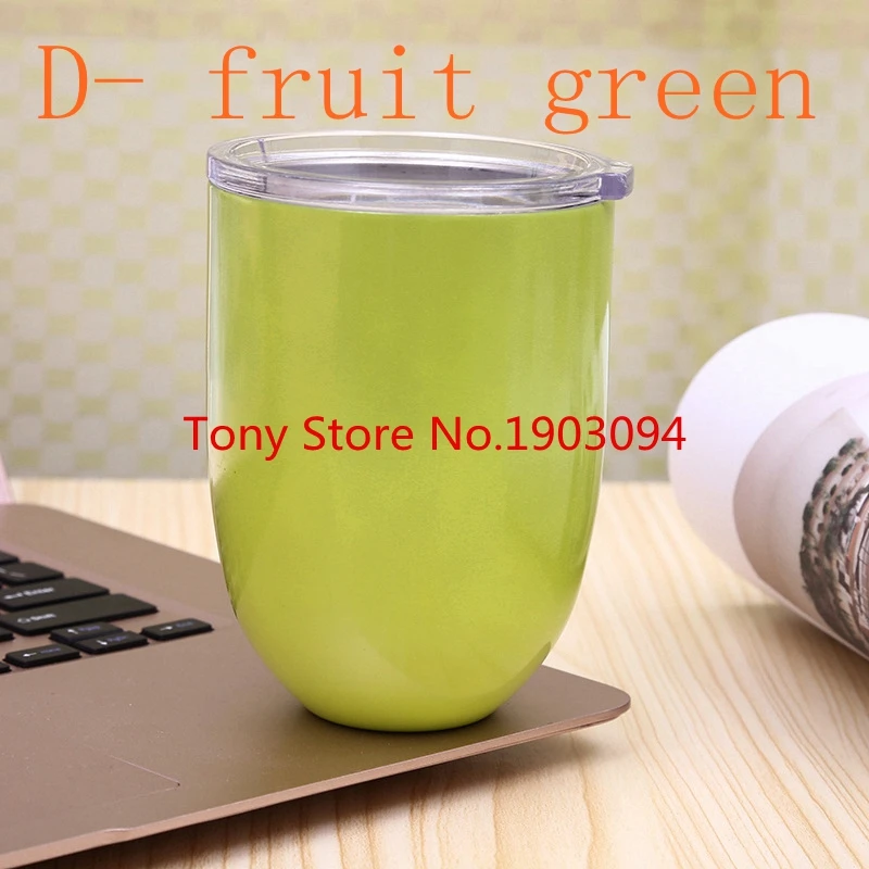 fruit green 10 шт 300 мл в форме яйца из нержавеющей стали Изолированные чашки 10 унций с двойными стенками Изолированные винные кружки с крышкой вакуумные колбы термос кружки - Цвет: fruit green