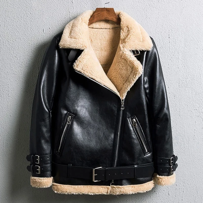 

Winter Bomber Jacket Women 2020 New Lamb Fur Motorcycle Overcoats Fashion Solid Outerwear Female Leather Jackets Winter Coats