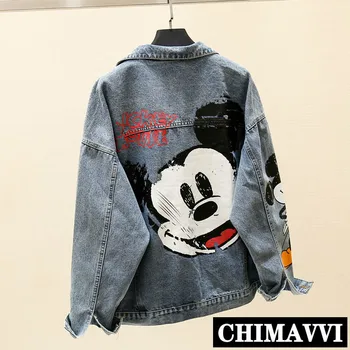 

Cartoon Mouse Denim Jackets Women 2020 Spring New High Street Hip-hop Jacket BF Wind Cartoon Jeans Coat Female Loose