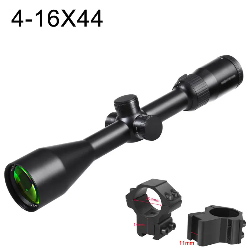 4-16X44 Low 11mm Тактический прицел 3-9/4-16/6-24 оптические прицелы растягивающиеся фиксированные Mil точка сетка одна трубка оптические прицелы охотничий прицел для ружья - Цвет: 4-16X44 Low 11mm