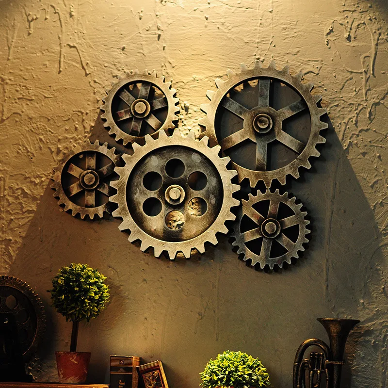 

Nordic Retro Industrial 5pcs Wooden Gear 3D Wood Wall Hanging Decoration Bar Dining Room Cafe Steampunk Home Metal Garden Decors