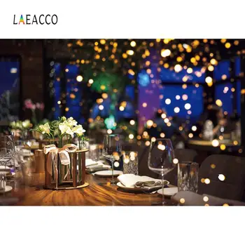 

Laeacco Christmas Dinner Table Flowers Bar Club Of Night Polka Dots Light Bokeh Party Photo Background Photography Backdrop