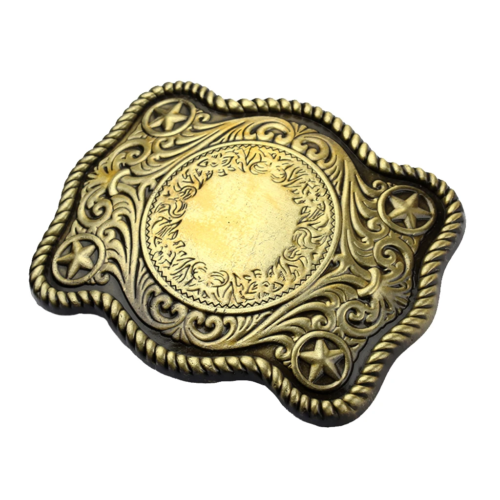 Engraved Bronze Stars Belt Buckle Tang Grass Pattern for Leather |