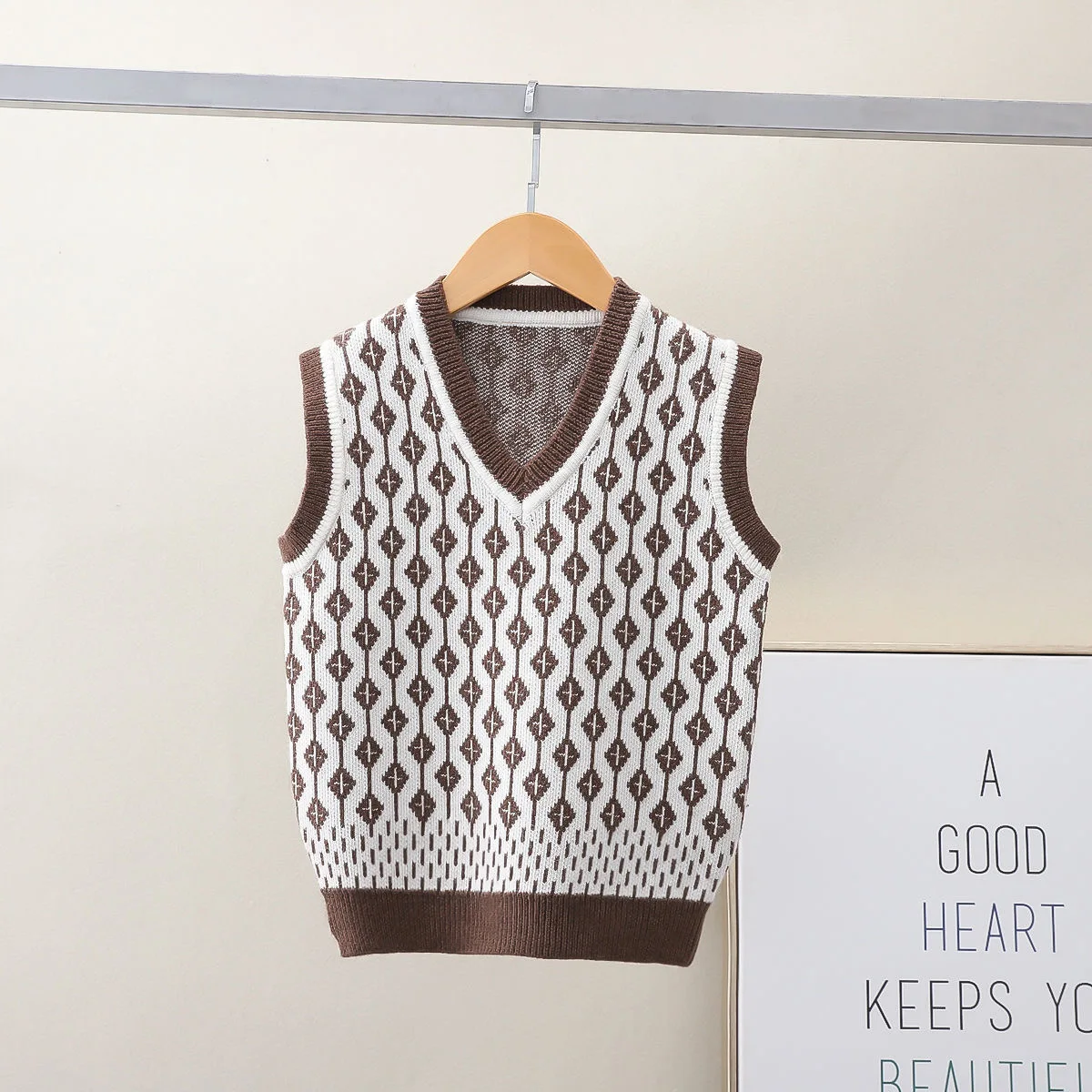 Baby Boys Wool Knit Vest Diamond pattern Kids Waistcoats Sleeveless Sweater For Girls Autumn V-neck Children Knitwear children vest